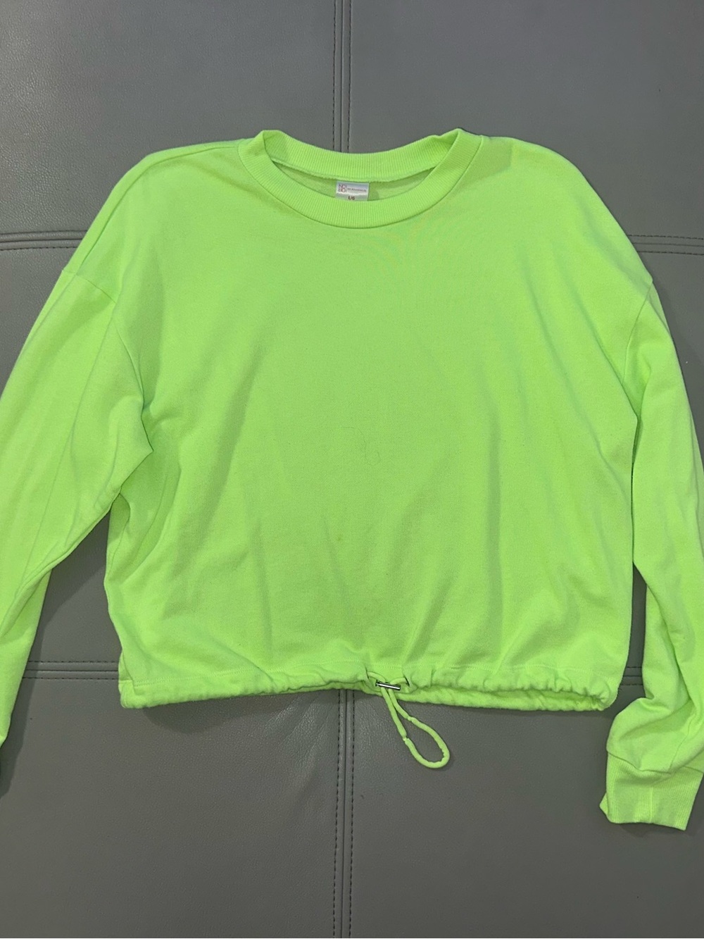 No Boundaries Neon Lime Drawstring Hem Crewneck Sweatshirt - Women